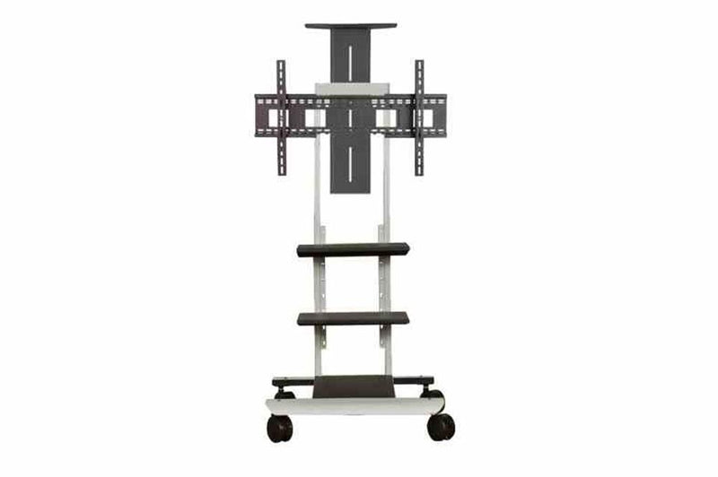 Mobile Monitor Cart - (4) Wheels - Integrated Surge Protector w/ (6) Receptacles - Powder Coated Finish