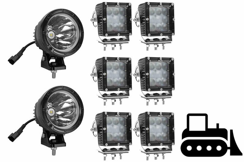 LED Light Package for Caterpillar Cat Challenger MT 865C Tractor - (6) LEDEQ-3X3-CPR & (2) LED25WRE-CPR