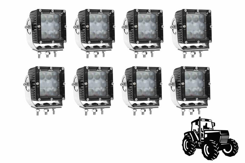 LED Light Package for Ford New Holland 8970 Tractor - (8) LEDEQ-3X3-CPR