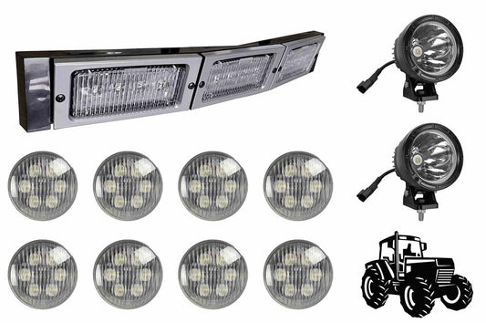 LED Upgrade Kit for JD 4455 Tractor - (8) LED18W-PAR36 - (2) LED25WRE-CPR - (1) LLP-JD-TR-4XXX-HL-3X