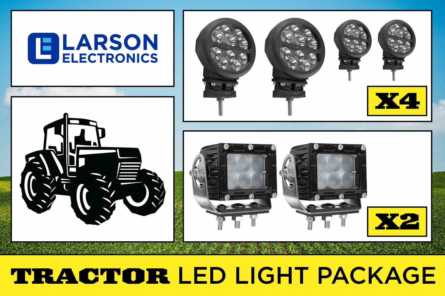 Larson LED Cab Light Upgrade Kit for John Deere 7320 Tractors - (4) LEDLB-10R-CPR - (2) LEDEQ-3X2-CPR