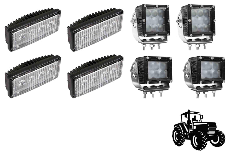 Larson LED Light Package for John Deere 8000 Tractor - (2) LEDEQ-3X2-CPR, (2) LEDEQ-3X3-CPR & (4) IL-LED-DLR-5X2