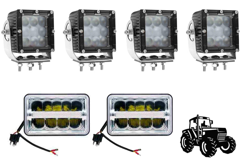 Larson LED Light Package for Zetor 8441 Tractor - (4) LEDEQ-3X3-CPR & (2) IL-LED-DLR-4X6