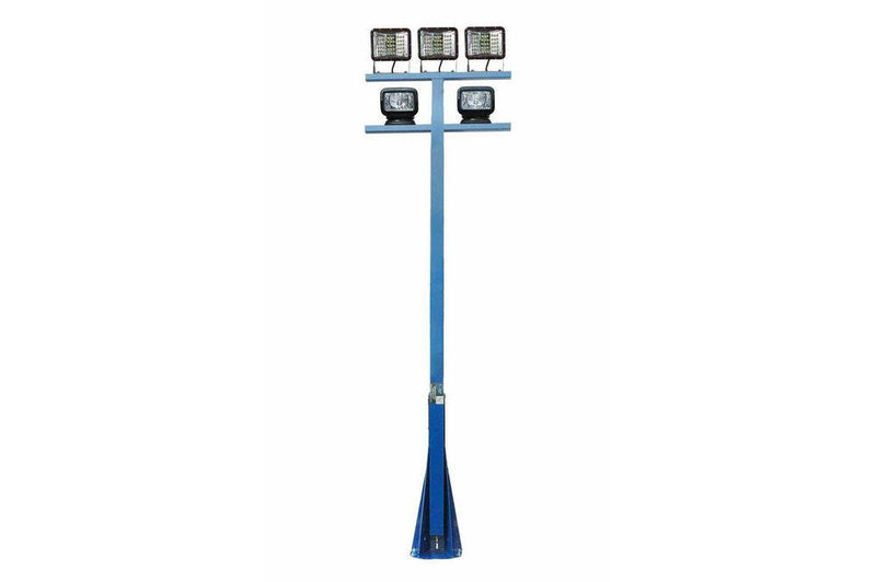 10' Flood Light Tower - (3) 60W LED Fixtures & (2) 65W Remote Control Flood Lights - No Winch