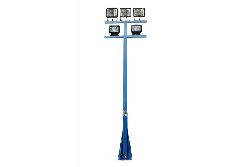 10' Flood Light Tower - (3) 60W LED Fixtures & (2) 65W Remote Control Flood Lights - Electric Winch