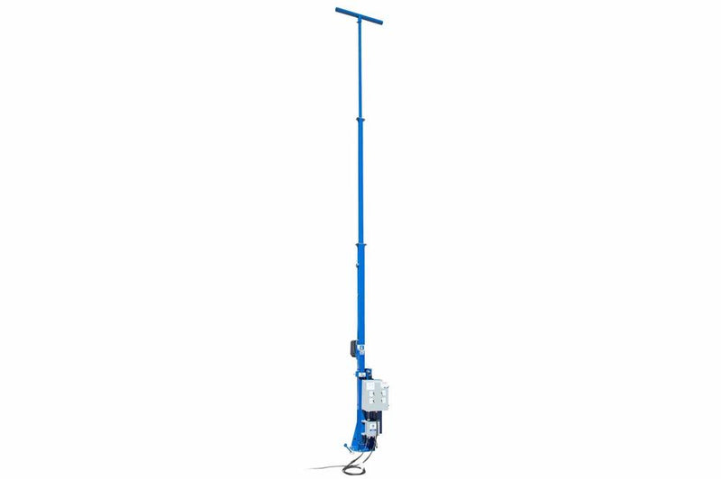 10' Light Mast w/ Electric Winch - 5' to 10' - 208V - Fixed Mount, Base Plate - Cable Guides