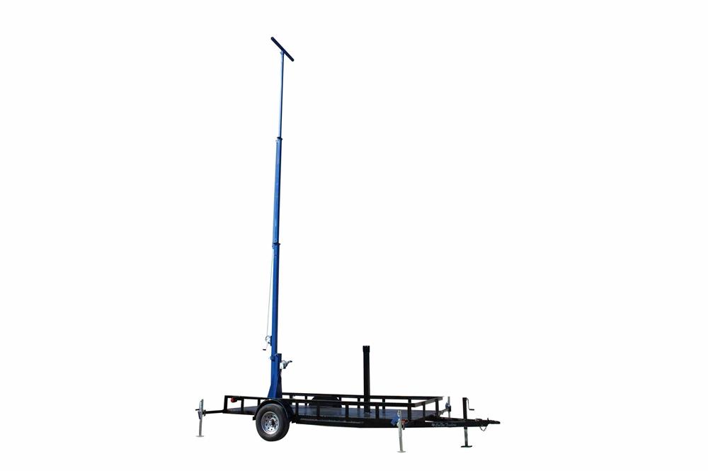 5 Stage Light Mast on 12' Single Axle Trailer w/ Wheels - Extends up to 11' - 300 lb Capacity