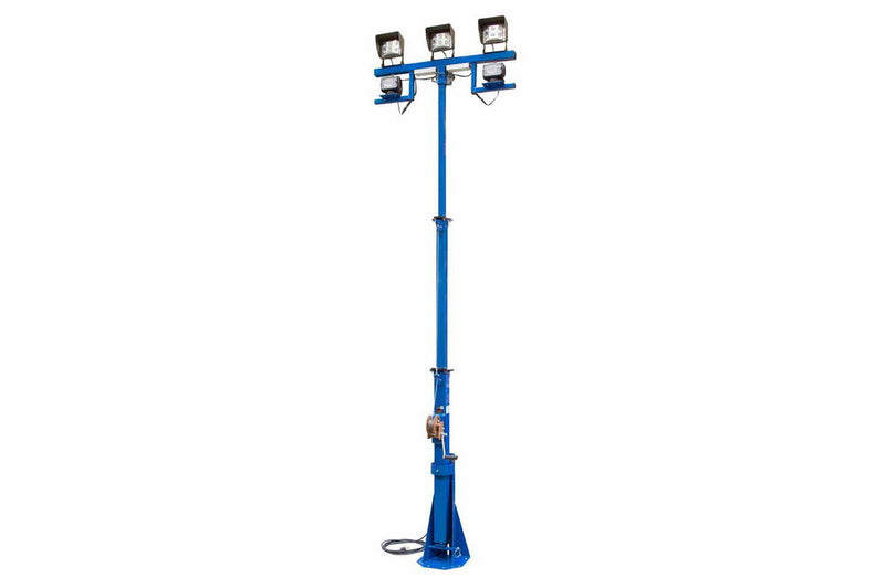 12' Flood Light Tower - (3) 60W LED Fixtures & (2) 65W Remote Control Flood Lights - Manual Winch