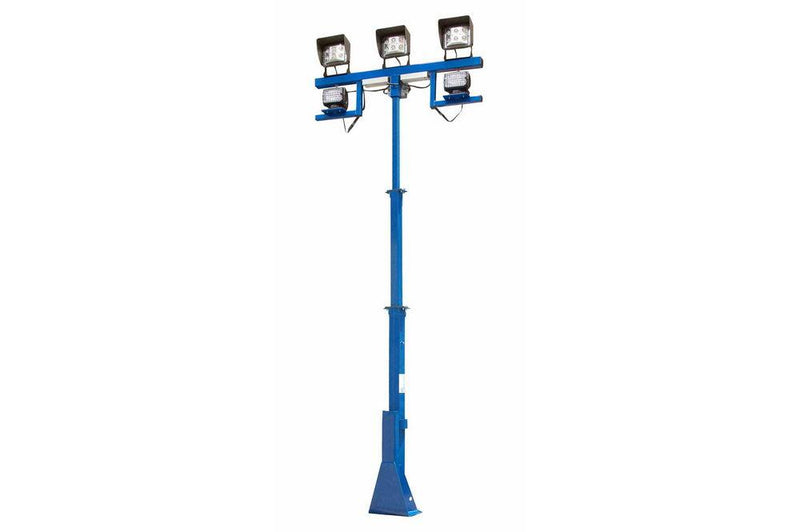 12' Flood Light Tower - (3) 60W LED Fixtures & (2) 65W Remote Control Flood Lights - No Winch