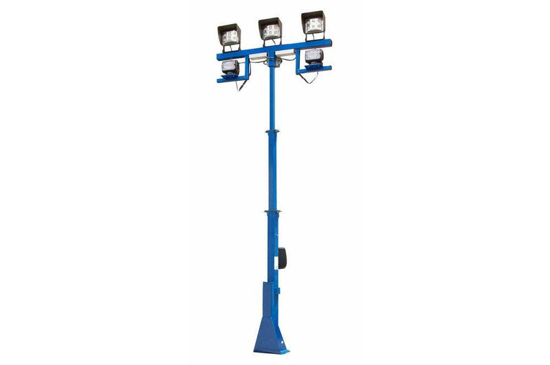 12' Flood Light Tower - (3) 60W LED Fixtures & (2) 65W Remote Control Flood Lights - Electric Winch