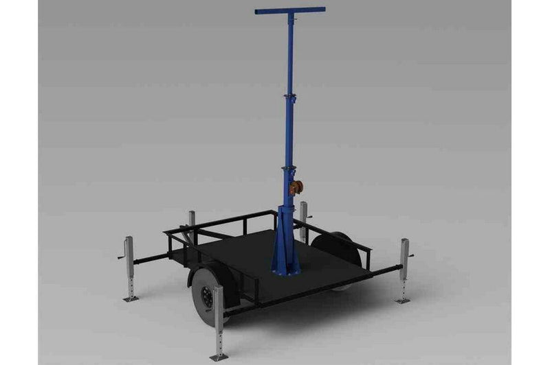 Three Stage Light Mast on 8' Single Axle Trailer w/ Wheels - Extends up to 12' - Mount LED, HID