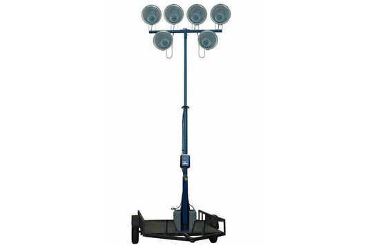 9000 Watt Extendible Light Mast on 14' Trailer - 16' Stationary Tower - 120V Winch - 900,000 Lumens