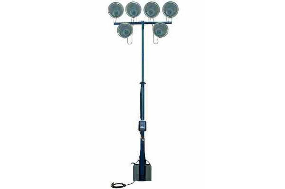 9000 Watt Extendible Light Mast - Stationary Light Tower - 16 Feet - Electric Winches - Six Heads