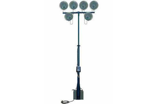 9000 Watt Extendible Light Mast - Stationary Light Tower - 16 Feet - Electric Winches - Six Heads