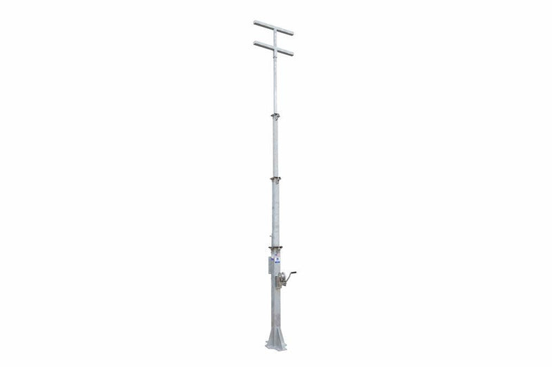4-Stage Light Mast - 7-20 Feet - Cord Reel Mounting Plate - Wide Foundation w/ H-Mount Mast Head