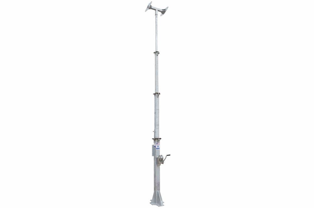 4-Stage Light Mast - 7-18 Feet - Cord Reel Mounting Plate - Wide Foundation w/ T-Head Mast Plate