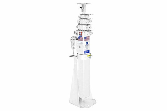 20 Foot Five Stage Fixed Mount Light Mast - 6.5-20' - 8" x 7" Top Plate - Cable Guides - Electric Winch - White Powder Coat Finish