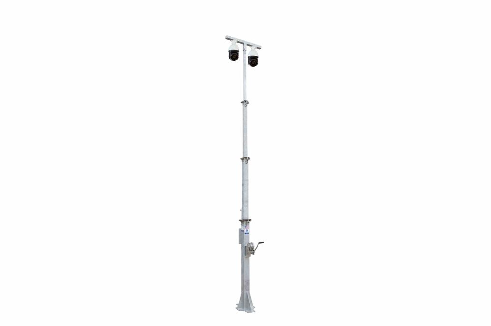 24' Outdoor Security Mast - 120V EW w/ Remote Control Box, Fixed Mount - (2) Cameras, CAT5e Cable