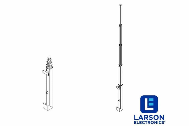 Five Stage Light Mast - 7.25' to 25' - Steel - Mount LED, HID, Halogen, Metal Halide Fixtures - Wall Mount Compatible - Base Mount Included