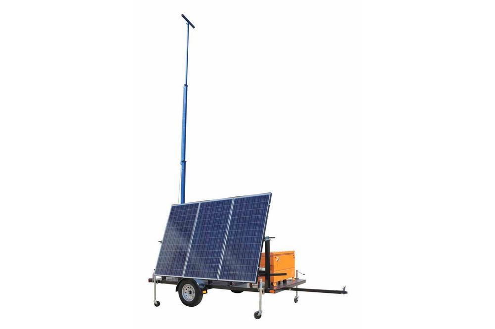 30' Three Stage Light Mast on 10' Single Axle Trailer - 36" x 2"OD Mast Head - Orange/White