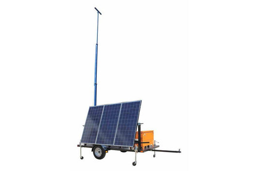 30' Three Stage Light Mast on 10' Single Axle Trailer - 36" x 2"OD Mast Head - Orange/White