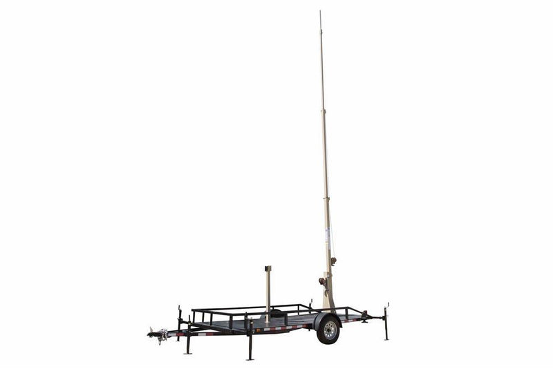 Mobile Communication Tower w/ Trailer - 12' to 30' - Antenna Mount Pole - Cell on Wheels - Tan