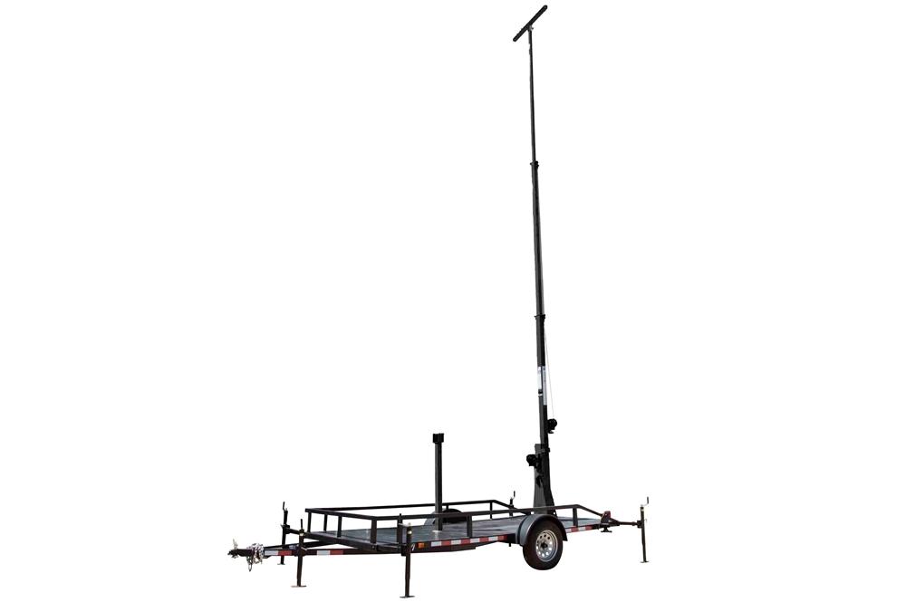 Three Stage Light Mast - Trailer Mounted - Extends up to 30' - Mount Light Fixtures - Black