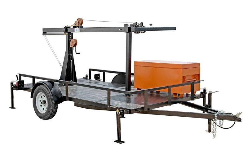 Three Stage Light Mast on 12 Foot Single Axle Trailer with wheels - Extends up to 30 Feet - Job Box
