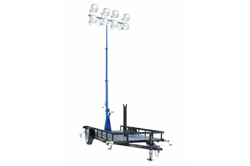 8000W 3-Stage Light Mast on 14' Single Axle Trailer - (8) 1000W Metal Halides - Extends up to 30'