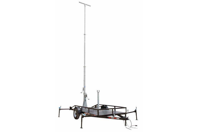 Three Stage Light Mast on 14 Foot Single Axle Trailer with wheels - Extends up to 30 Feet