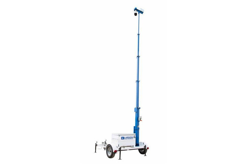 Portable 5-Stage Surveillance Tower w/ IP Camera - 30' Mast, 10' Trailer - LED Strobe