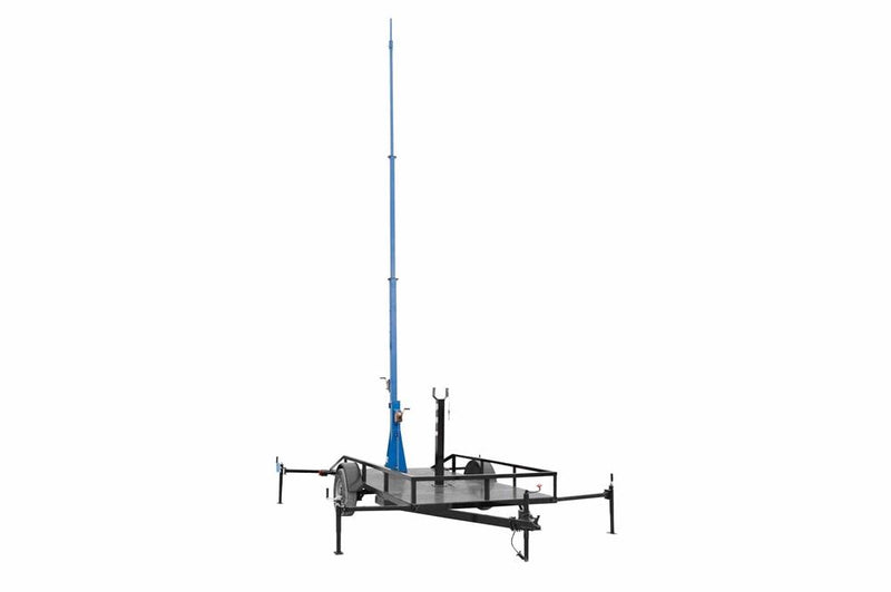 4-Stage Light Mast on 14' Single Axle Trailer with Wheels - Antenna Mount Pole - Extends up to 35 Feet - Mount Antennas