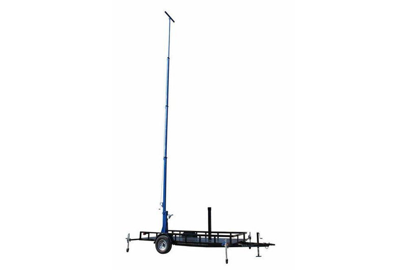 Four Stage Light Mast on 14' Single Axle Trailer w/ Wheels - Extends to 35' - Mount LED Lights