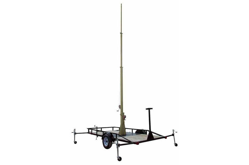 Five Stage Light Mast on 14 Foot Single Axle Trailer with wheels - Extends up to 55 Feet