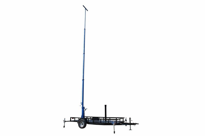 60' 8-Stage Light Mast on 14 Foot Single Axle Trailer w/ Wheels, Extends to 60 Ft, 125 Lbs Payload, Aluminum Mast