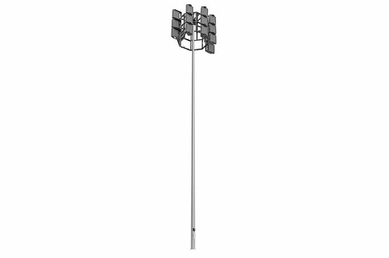 100' Stationary High Intensity LED Tower - Tapered Pole - (10) 480W LED Lights - 380-480V Voltage - Removable E-winch