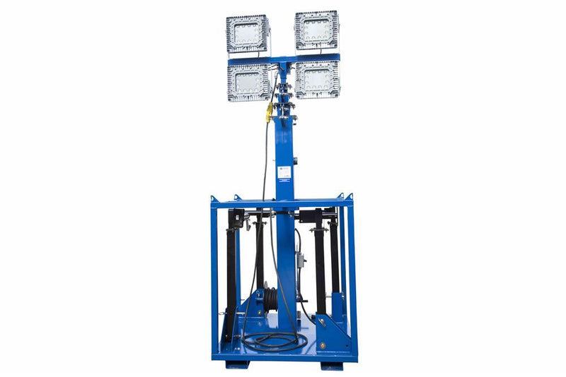 600 Watt Manual Crank LED Light Plant - Skid Mount Five Stage Mast - Extends to 30' - Daisy Chain