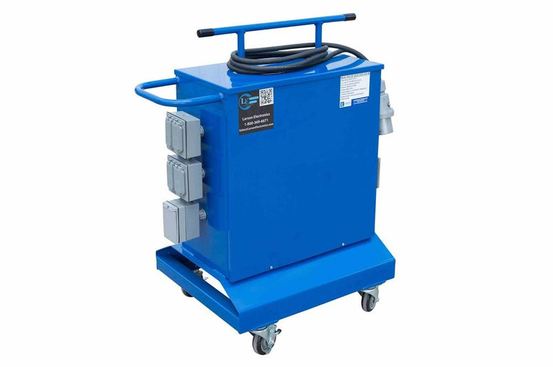 7.5 KVA Portable Power Distribution Spiderbox - 208V Wye to 480D 3-Phase - (1) Receptacle, 25' Cord w/ Plug - Powder Coated Steel/Refeer Containers