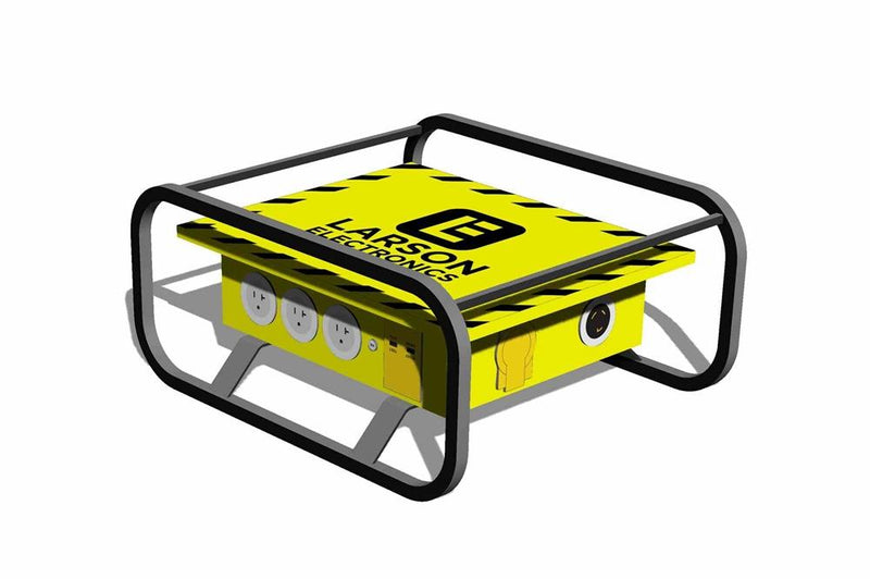 Portable Spider Box - 125/250V Input - (1) CS6375 Inlet, (1) CS6369 FT, (7) Receptacles - Cage Frame/Safety Yellow