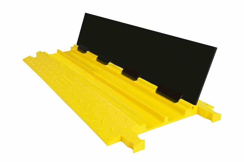 2-Channel Cable Protector Ramp - Accommodates 3.25"OD and Smaller Cables/Hoses - Rubber Construction - Supports up to 10,000 lb Per Axle