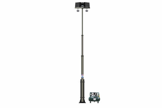 Larson Pneumatic Light Tower Security Mast - (3) 160W LED Lamps, (2) Cameras - Anchor/Wall Mount