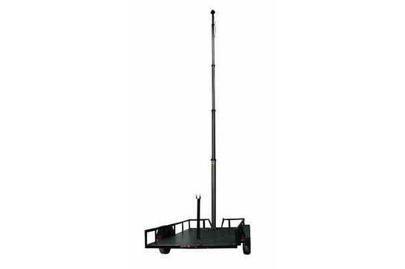 Pneumatic Light Mast on 25 Foot Single Axle Trailer with wheels - Extends up to 30 Feet - Folds Over