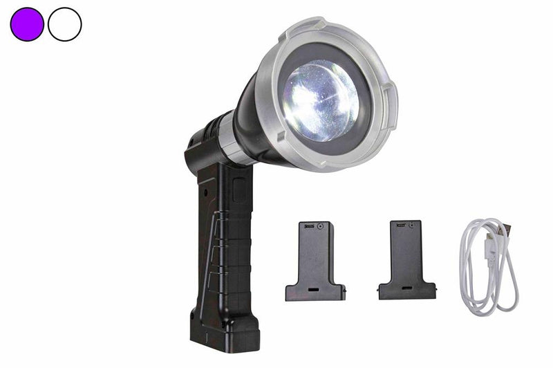 Rechargeable Combination UV + LED Spotlight- 365nm/5000K White Light - (2) Li-ion Batteries - IP66