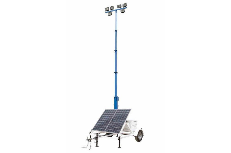 *RENT* 580 Watt Solar Light Tower - 30' Light Tower - 7.5' Trailer - (6) 50 Watt LEDs -Motion Sensor