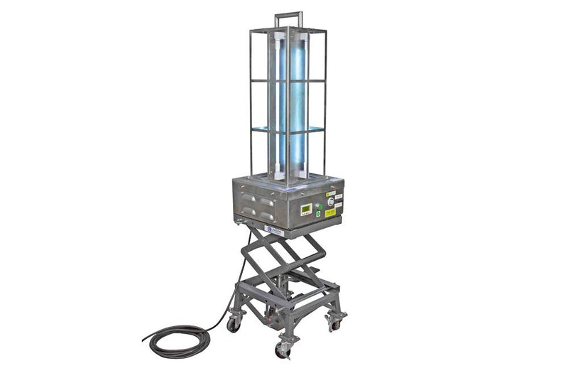 *RENT* Industrial UV Sanitation Light on Scissor Lift Stand - Kills 99% of Viruses - 500 sq.ft. Area - (4) UVC Lamps - Digital Timer - 25' SOOW Cord
