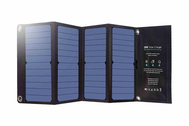 28W Portable Solar Charger - (3) USB Ports - 5V/3.4A Max per Port - Digital Ammeter - Outdoor/Foldable