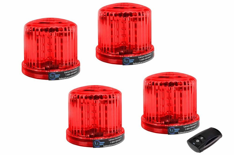 Red LED 360 Degree Beacon Kit - (4) Battery Powered LED Beacons, (1) 2.4Ghz Wireless Remote - Magnetic Base