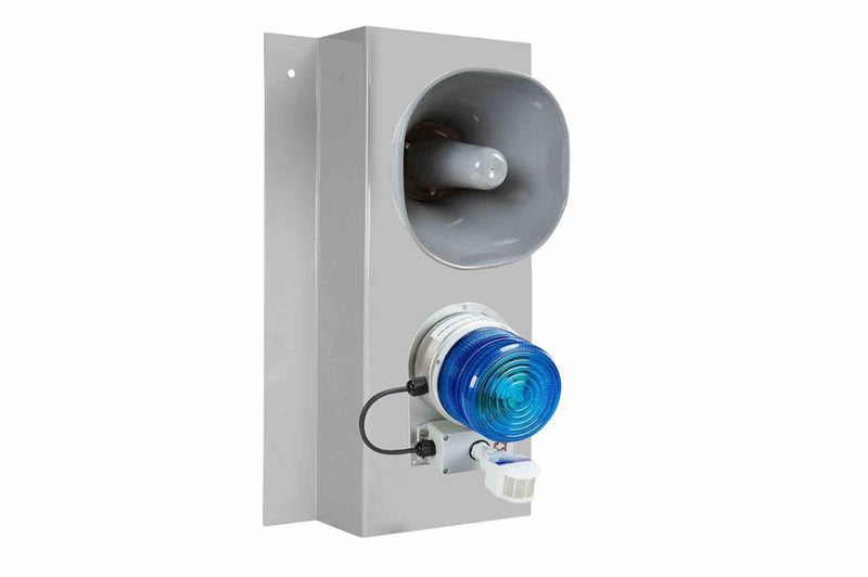 LED Motion Alarm System w/ Horn - Class II LED Strobe, Motion Sensor w/ Auto Timer Delay - 110dBA Horn - Back Plate