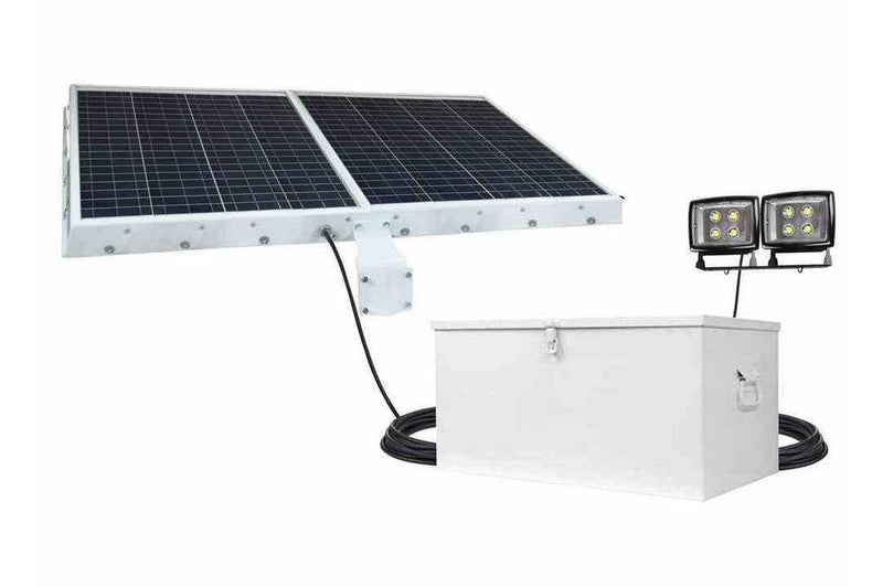 100W Solar Powered LED Flood Light - 10000 Lumens - (2) 200aH SLA Batteries - Outdoor - 240W Panel
