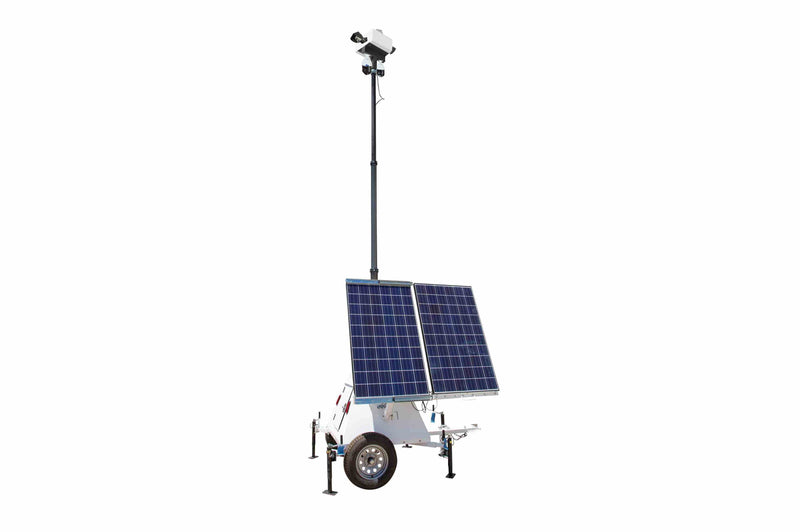 Larson 600W Solar Powered Security Mast - (2) PTZ Cameras, (2) LED Lights, (1) Strobe Light, (2) Siren Horns - Local WiFi